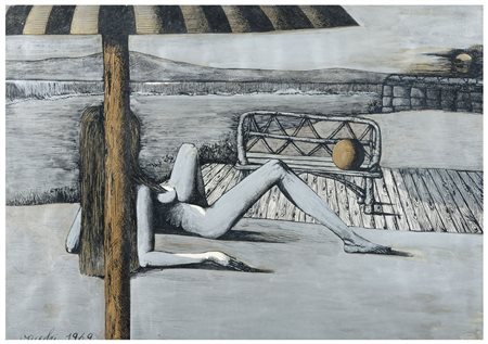 SERGIO VACCHI Catenaso 1925 - Siena 2016 Figura donna sdraiata sulla spiaggia...