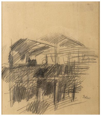 MARIO SIRONI Tempio Pausania 1885 - Milano 1961 Senza Titolo Disegno matita...