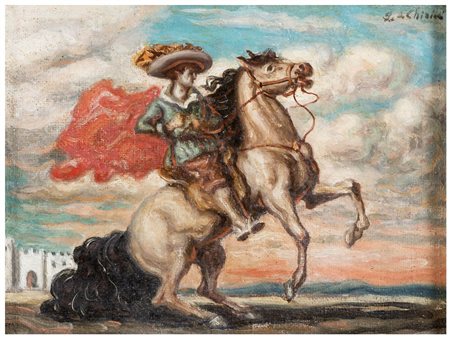 GIORGIO DE CHIRICO Volos 1888 - Roma 1978 Cavallo e cavaliere 1933 ca Olio su...