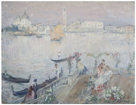 FERRUCCIO SCATTOLA Venezia 1873 - Roma 1950 Canal Grande Venezia Olio su tela...