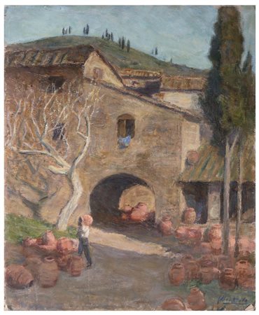 FERRUCCIO SCATTOLA Venezia 1873 - Roma 1950 Casale con orci Piazza in città...