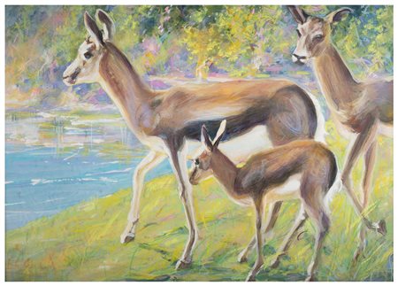 ELICA BALLA Roma 1914 - 1995 La Famiglia di gazzelle Roma 1977 Tempera su...