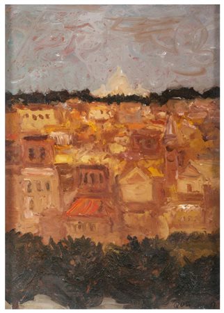 CARLO QUAGLIA Terni 1903 - 1970 Veduta di Roma dal Pincio Olio su masonite cm...