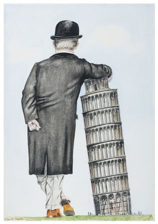 BRUNO CARUSO Palermo 1927 Il gigante Magritte Acquerello su carta cm 50 x 35...