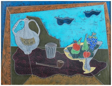 PIPPO ORIANI Torino 1909 - Roma 1972 Natura morta con frutta Encausto su...