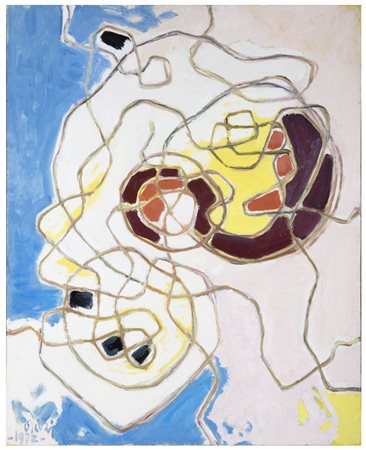 ORAZI 906 - 1979 Nouvelle École de Paris Planètes dans un Ciel rosé 1972 Olio...