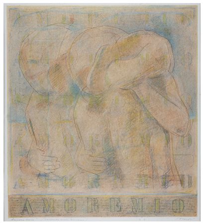 FRANCO SARNARI Roma 1933 Amore mio Tecnica mista su cartoncino cm 52 x 42...