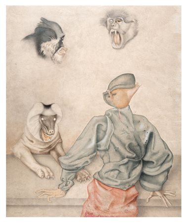 CARLO GUARIENTI Treviso 1923 Jeuxs interdits, 1975 Tecnica mista su tavola cm...