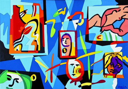 UGO NESPOLO Mosso Santa Maria 1941 Ricordi di visi, 1980 ca. Acrilico su...