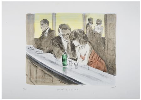 ALBERTO SUGHI Cesena 1928 - Bologna 2012 Coppia al bar 1989 Litografia...