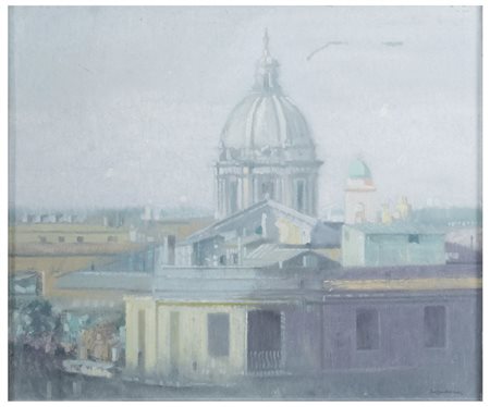 SIGFRIDO OLIVA Messina 1942 Veduta di Roma Olio su tela cm 50 x 60 Firma in...