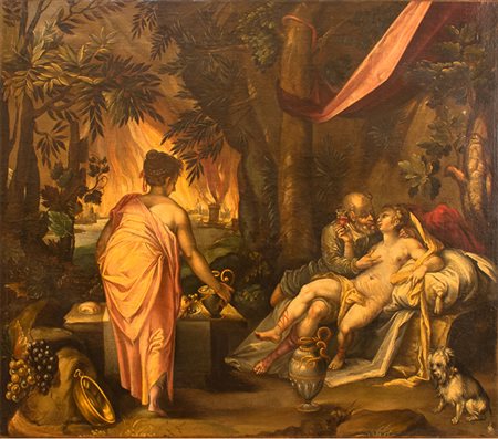 Scuola italiana Dipinto raffigurante "Lot e le sue figlie" fine XVIII sec....