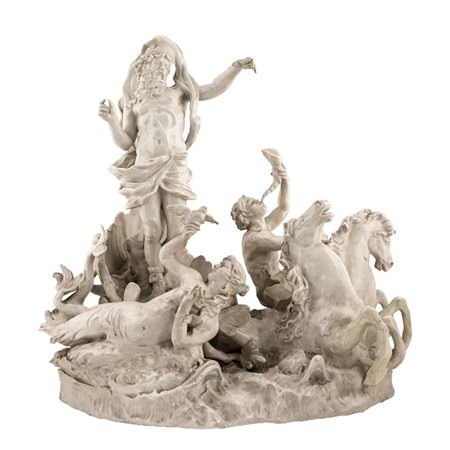 Gruppo in porcellana raffigurante "Corteo del Dio Nettuno assieme ad una...
