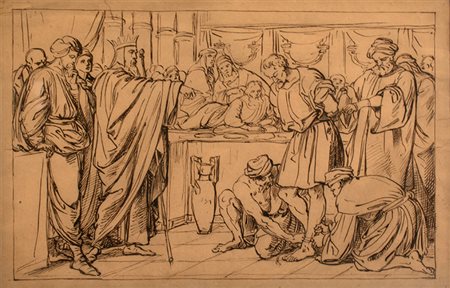 Scuola francese Coppia di disegni: A "Arresto di San Giovanni Battista alla...