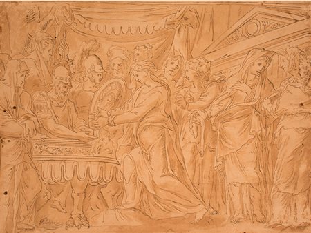 Ambito centro italiano Disegno raffigurante "Scena storica con numerose...