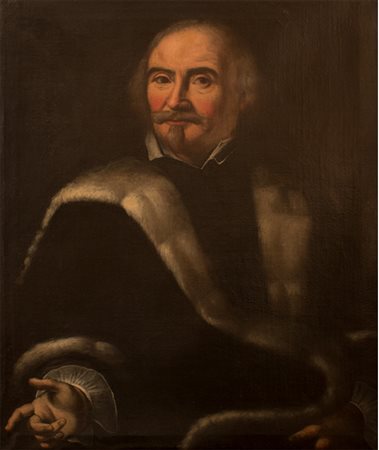 Scuola italiana Dipinto raffigurante "Ritratto maschile su fondo scuro" XVIII...