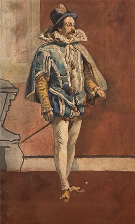 Scuola italiana Acquerello raffigurante "Figura di armigero stante" XIX sec....