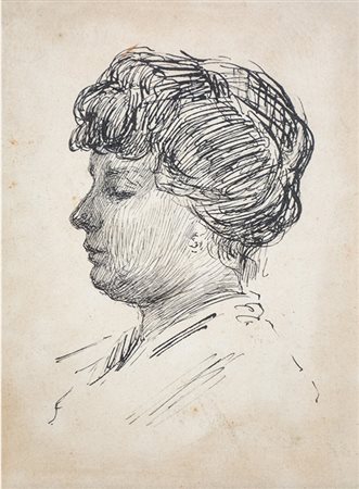 Anonimo Disegno raffigurante "Ritratto di donna di profilo" XX sec. China su...