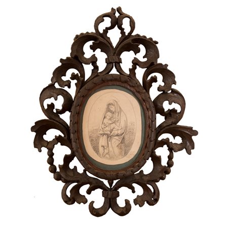 Piccola specchierina in legno II metà XIX sec. Legno; 37,5 x 30 cm.