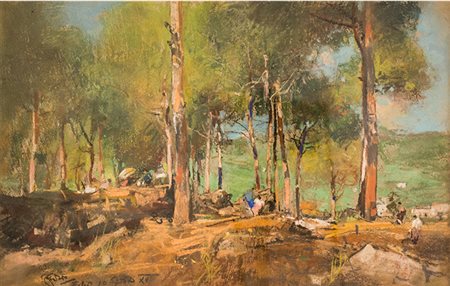 Casciaro Dipinto raffigurante "Paesaggio" XIX sec. Olio su tavola, 21 x 32...