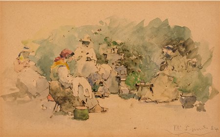 Luigi Nono Bozzetto dal titolo "Confidenze" XIX sec. Guazzo su carta; 14 x 22...