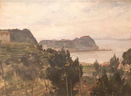 Lolli Dipinto raffigurante "Paesaggio" XIX sec. tecniche miste su tavola; 30...