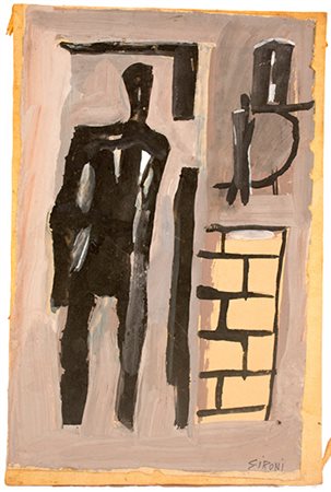 M. Sironi "Composizione con figure, casa e muro" 1937 ca. Tempera su carta...