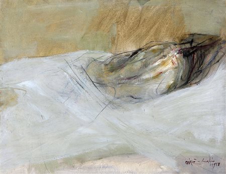 RODOLFO ARICO' 1930 - 2002 Senza titolo, 1958 Olio su tela, cm. 70 x 90...
