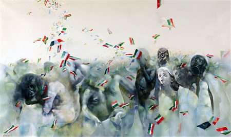 RENZO VESPIGNANI 1924 - 2001 La giornata dell’ ala tricolore, 1972/75 Olio su...