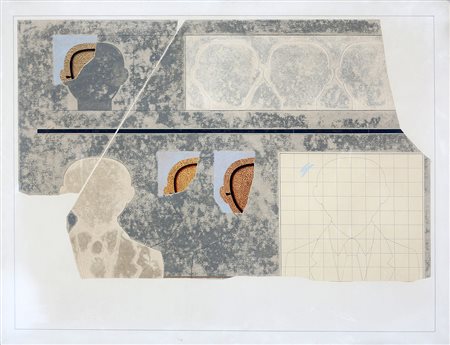 ANGELO CAGNONE 1941 Dei Pronomi, 1976 Olio e collage su tela, cm. 88 x 116...