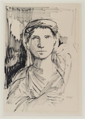 DOMENICO PURIFICATO (Fondi 1915 - Roma 1984) Ritratto, 1964 Acquarello su...