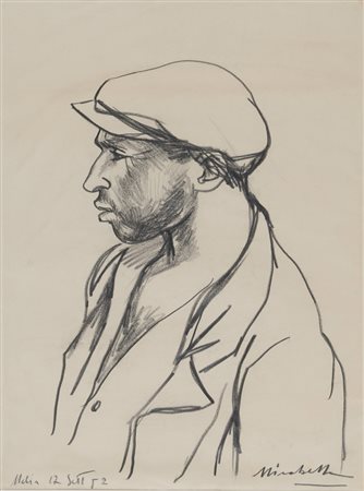 SARO MIRABELLA (Catania 1914 - Roma 1972) Profilo maschile, 1952 Carboncino...