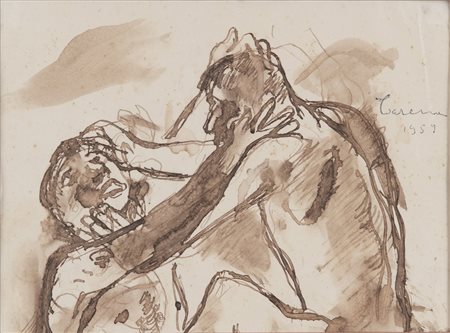 FELICE CARENA (Cumiana 1879 - Venezia 1966) Lotta, 1959 Acquarello su carta,...