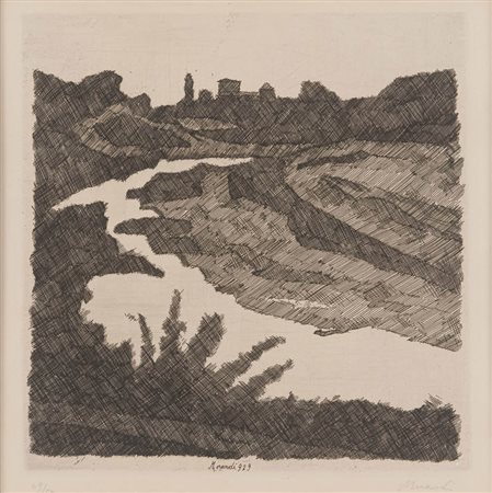 GIORGIO MORANDI (Bologna 1890 - 1964) Paesaggio sul Savena, 1929 Acquaforte,...