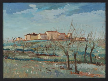 CARLO D'ALOISIO DA VASTO (Vasto 1892 - Roma 1971) Paesaggio con case Olio su...