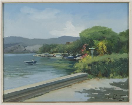 ANTONIO PRIVITERA (Catania 1910 - ?) Paesaggio con lago Olio su tela, cm....