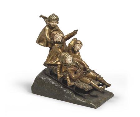 DEMÉTRE CHIPARUS (Dorohoi 1886 - Parigi 1947) Bambini sulla slitta, anni '20...