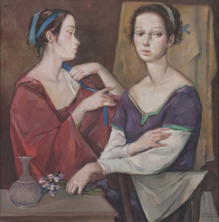 CIRO ADRIAN CIAVOLINO (Torre del Greco 1932) Le amiche Olio su tela, cm. 60 x...