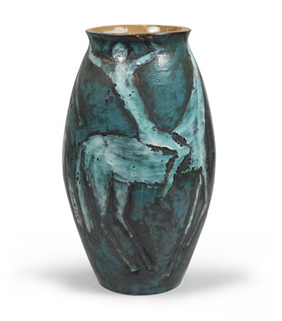 STEFANO D'AMICO (Milazzo 1925 - Genova 2003) Vaso con guerrieri Ceramica...