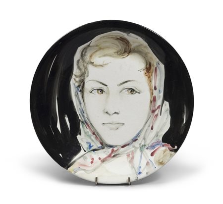 CERAMISTA XX SECOLO Volto di donna con fazzoletto, 1959 Ceramica smaltata e...