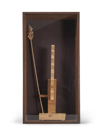 ENRICO BAJ (Milano 1924 - Vergiate 2003) Guerriero Scultura in legno, cm. 77...