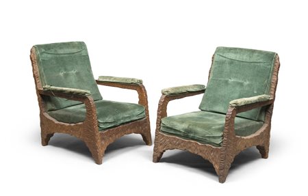 UMBERTO PESCHI (att.o) (Macerata 1912 - 1992) Coppia di poltrone con tavolino...