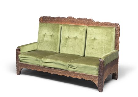 UMBERTO PESCHI (att.o) (Macerata 1912 - 1992) Divano con struttura in legno...