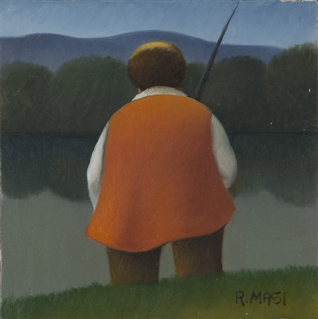 ROBERTO MASI (Firenze 1940- 2011) Pescatore Olio su tela, cm. 20 x 20 Firma...