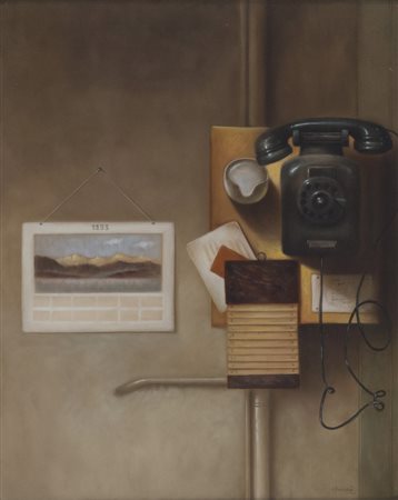 ANTONIO NUNZIANTE (Napoli 1956) Il telefono Olio su tela, cm. 51 x 40 Firma...