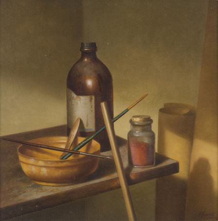 ANTONIO NUNZIANTE (Napoli 1956) Oggetti del quotidiano Olio su tela, cm. 40 x...