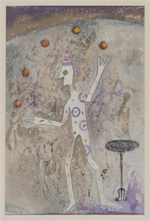 ENRICO BENAGLIA (Roma 1938) Il giocoliere Tecnica mista su carta, cm. 36 x 24...