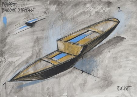 FABRIZIO PLESSI (Reggio Emilia 1940) Progetto barche digitali Tecnica mista...