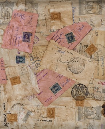 ARTISTA ITALIANO XX SECOLO Senza titolo, 1975 Collage su tavoletta, cm. 24 x...