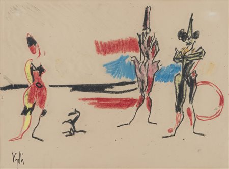 ANTONIO VANGELLI (Roma 1917 - 2004) Circo, anni '50 Pastelli su carta, cm. 45...
